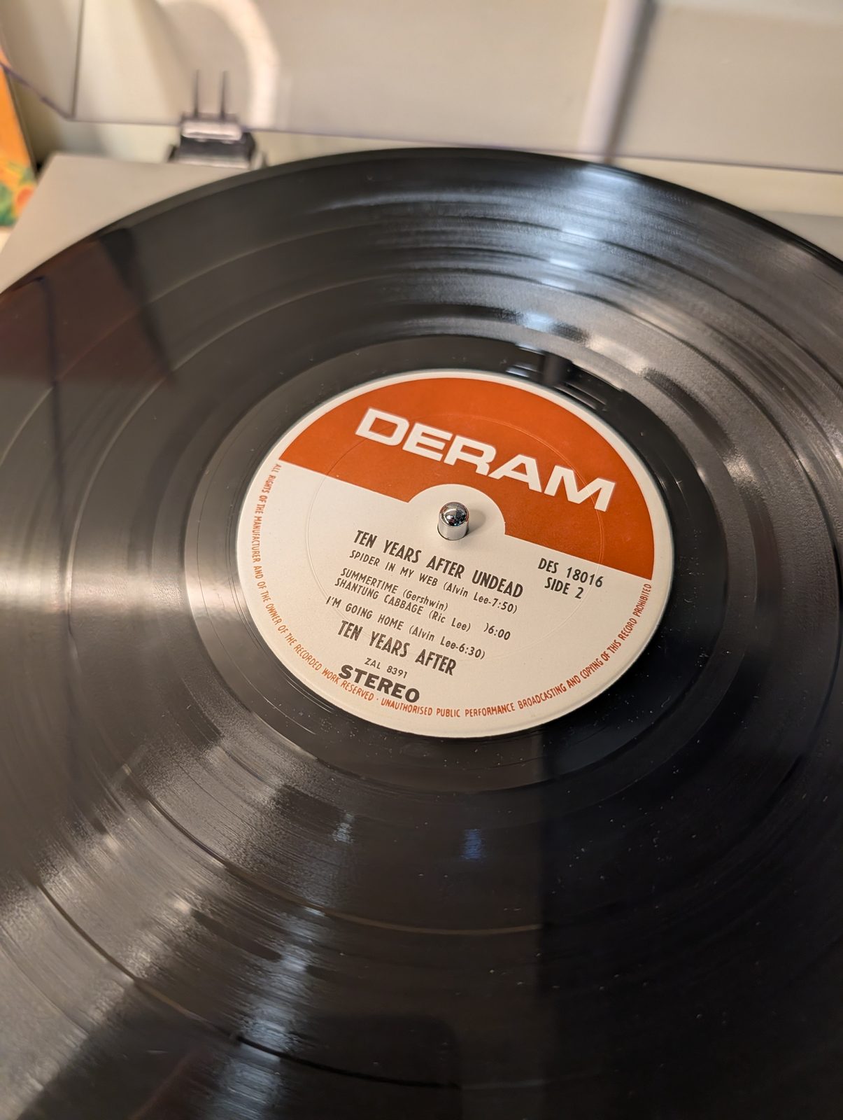 Side 2 Deram label on the turntable — Undead